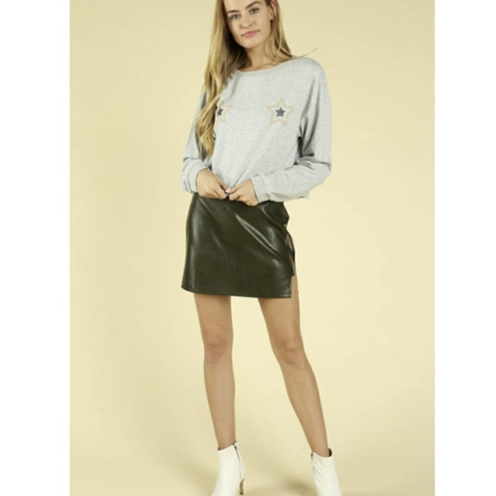 💎316 Honey Punch New Jeweled Star Cropped Sweatshirt Top